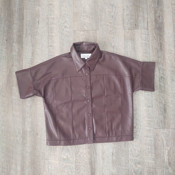 * Dear John Faux Leather Short Sleeve Snap Front Shirt sz xs - Picture 5 of 8